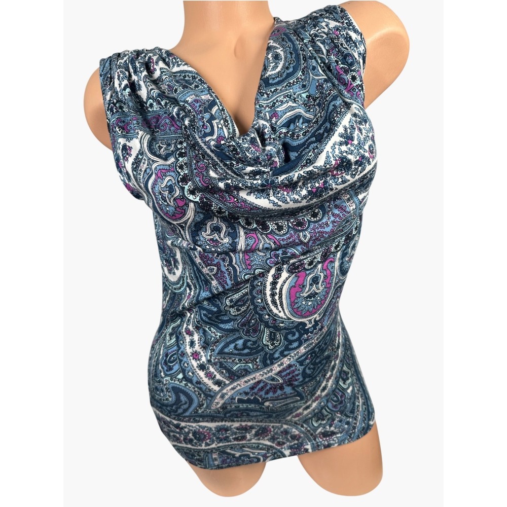 Talbots Petite Tank Top Women Paisley Colorful Sexy Fitted Cowl Neck Lightweight